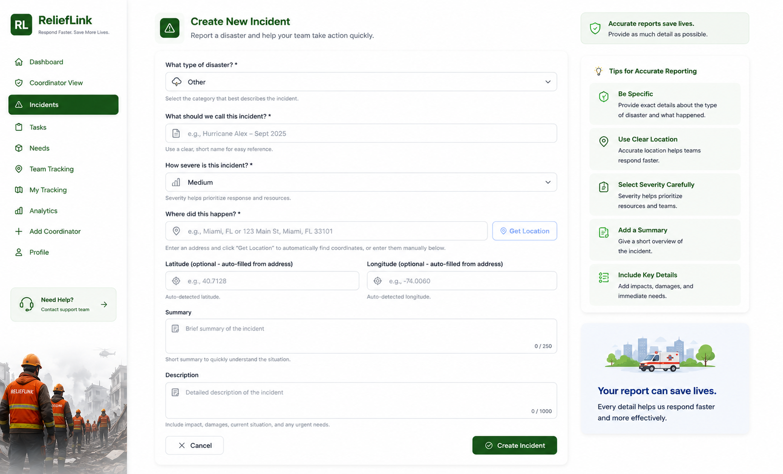 ReliefLink screenshot 2